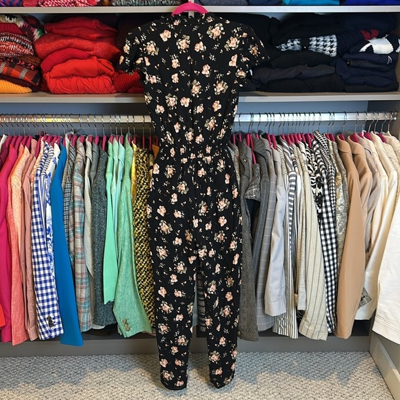 1.State black/pink short sleeve elastic waistband v neck 2 pocket jumpsuit XXS - Picture 3 of 3